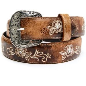 Real Leather Floral Belt with Buckle (women's large)